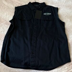 Harley-Davidson Black Sleeveless Button Down Shirt